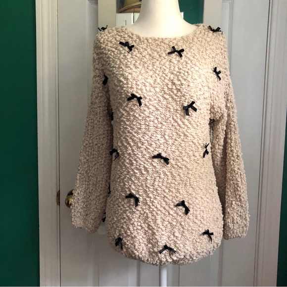 3 for $30 Crystal K cream cozy sweater with black bows small - Picture 1 of 6